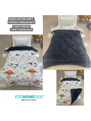 ETE HOMETEX TEK KİŞİLİK LÜX WELSOFT YORGAN ASTRONOT ANTRASİT 155X215CM 8696474231858